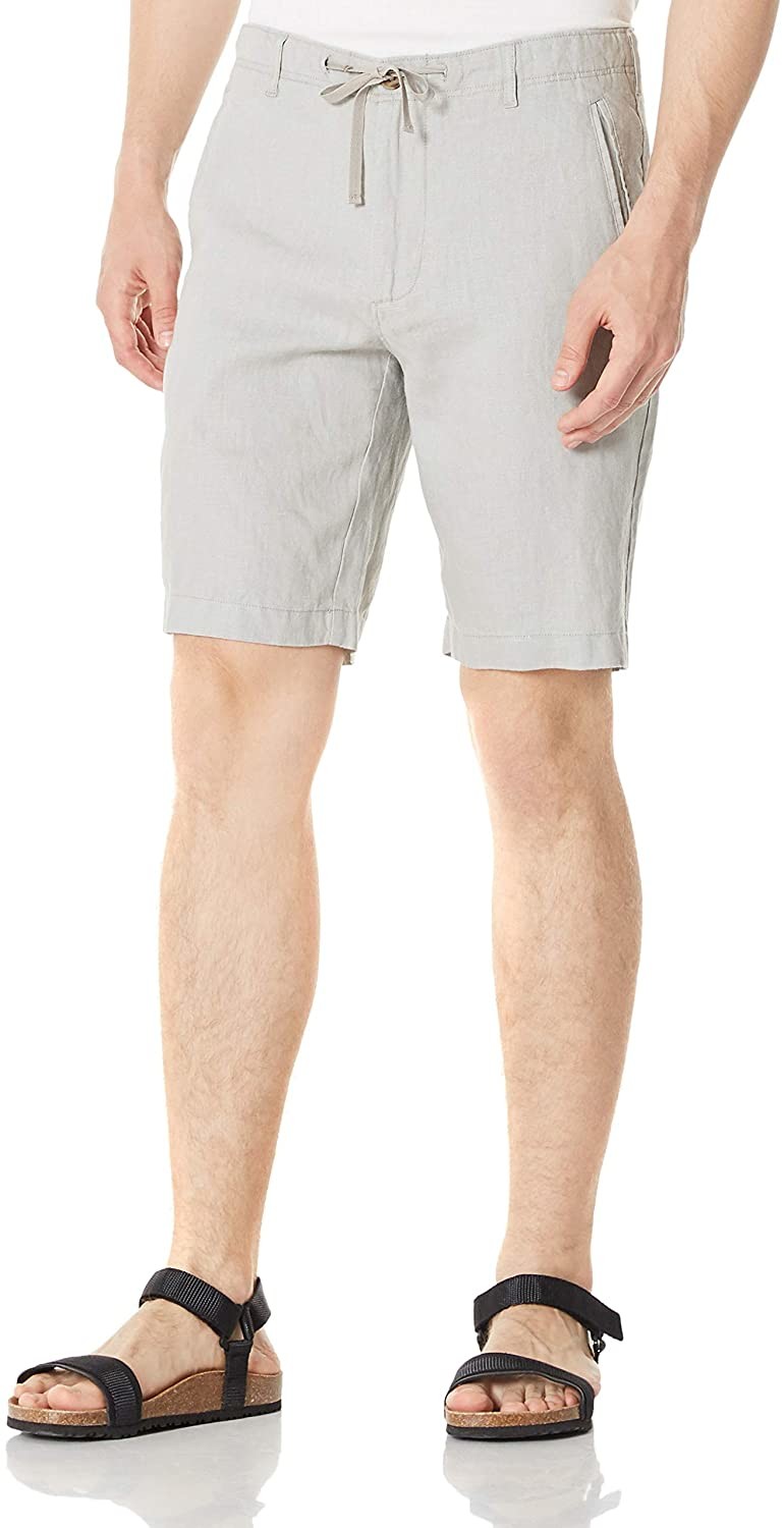 Breathable Mens Casual Summer Shorts Grey Zipper Closure Low Rise Linen Shorts