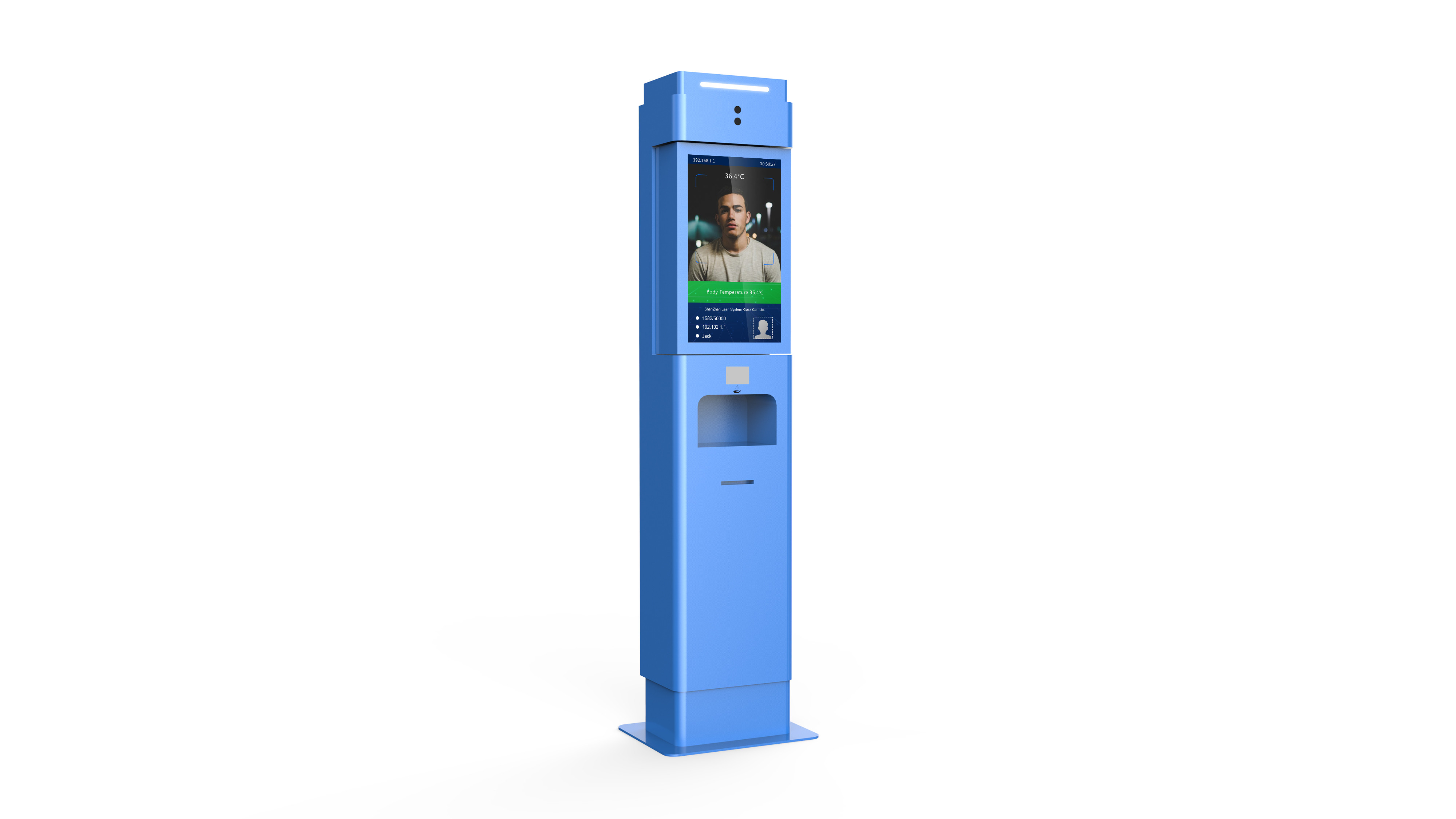 21 Inch Face Recognition Machine Infrared Contactless Thermometer Kiosk With Dispenser