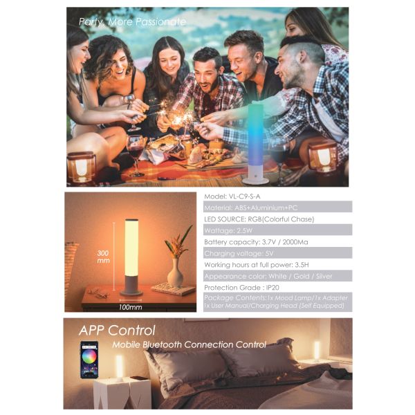 Rechargeable Portable Table Lamp with 2700K Warm White LED and APP Control