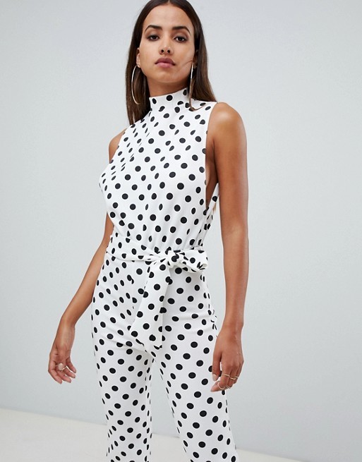 OEM high quality girls high neck jumpsuit in polka dot