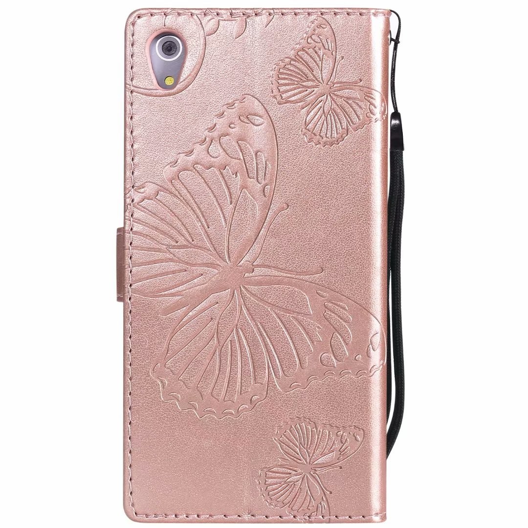 Sony Xperia Z5 Embossing 3D Butterfly Leather Bracket Stand Wallet Case with wristlet strap