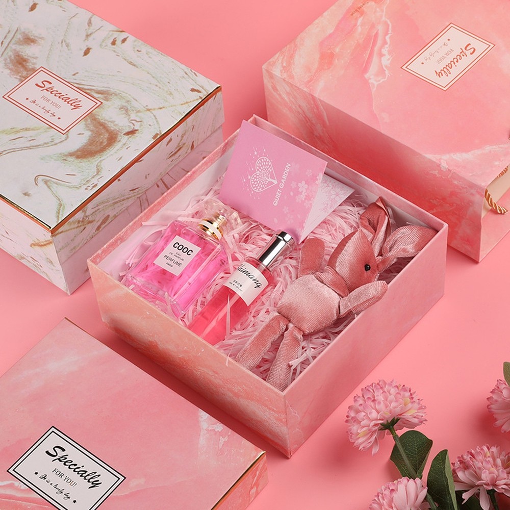 Custom Logo Marble Printing Birthday Gift Box With Paper Bag handmade Rigid Boxes