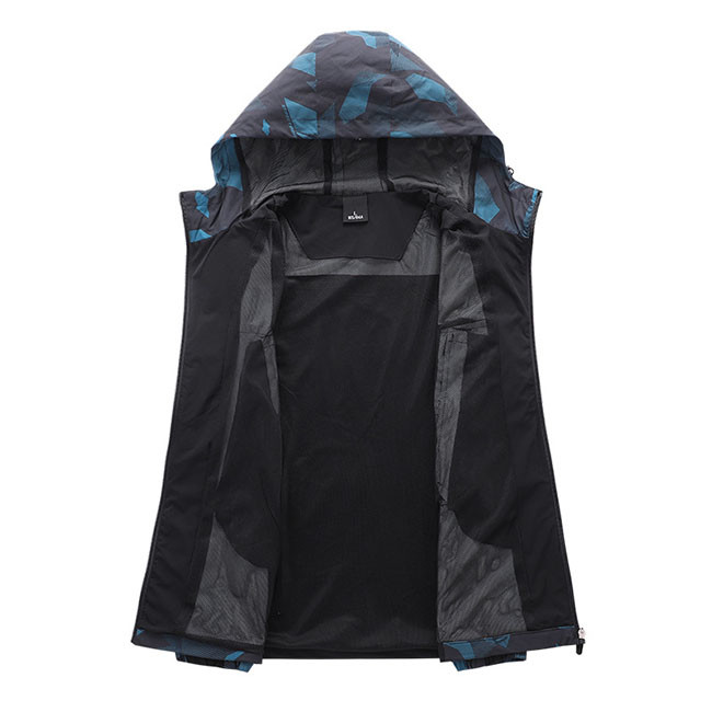 Blue Gray Camouflage Outdoor Windbreaker Jacket Mens Mountain Coats