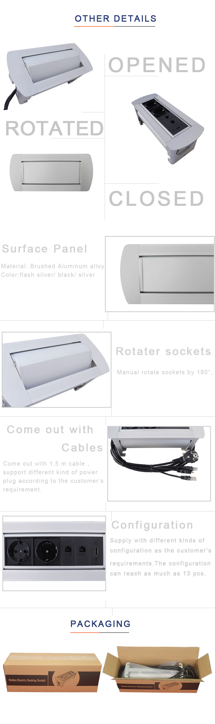 European power manual rotate desk mounted socket outlet for office furniture