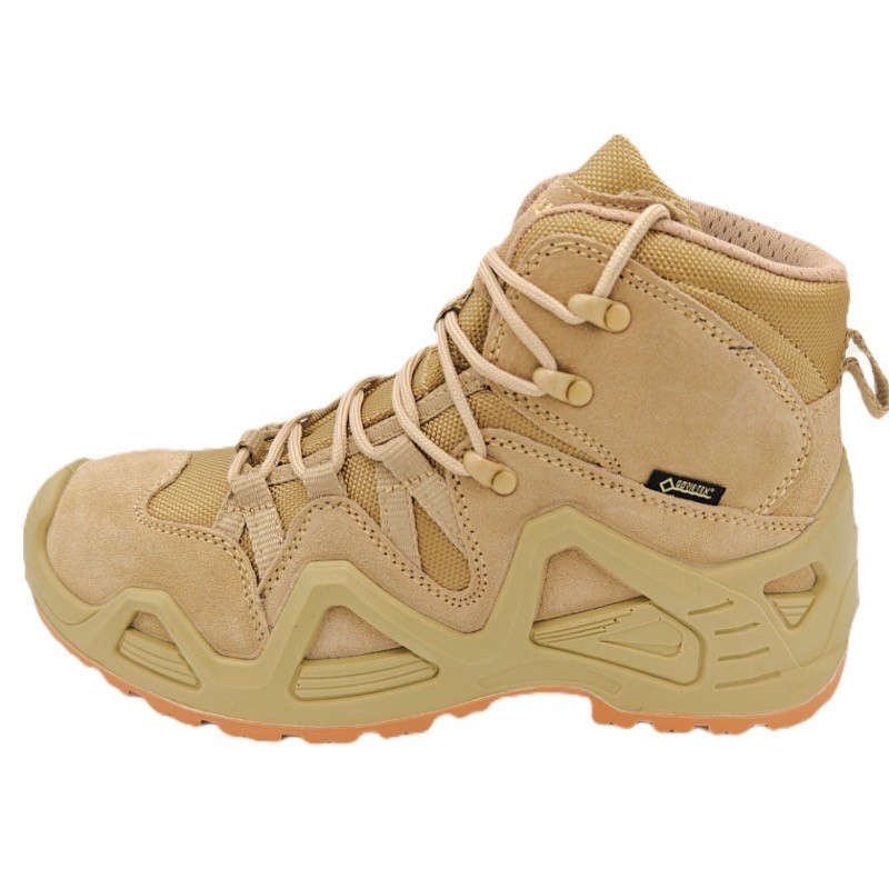 Shock-Absorbent Combat Tactical Boots Durable Leather Flat Heel Ankle-High Shaft