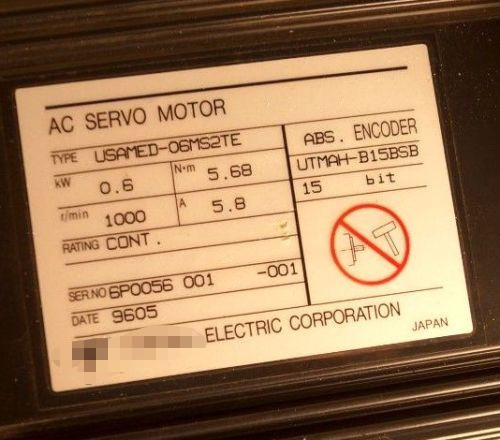 USAMED-06MS2TE 0.6 kW, 1000 rpm, 5.8 Amp, 5.8 Amp, 5.8 Amp of Yaskawa AC Servo Motor.new original.