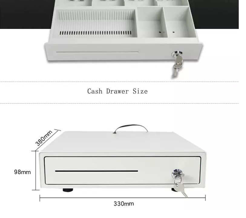 POS System Cash Drawer with Check Entry Support Supermarket Money Lock Box Small Size