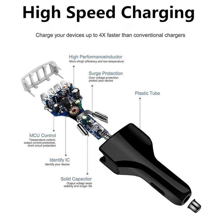 QC3.0 4 Port USB Car Charger 7A 35W IPhone Charger Adapter
