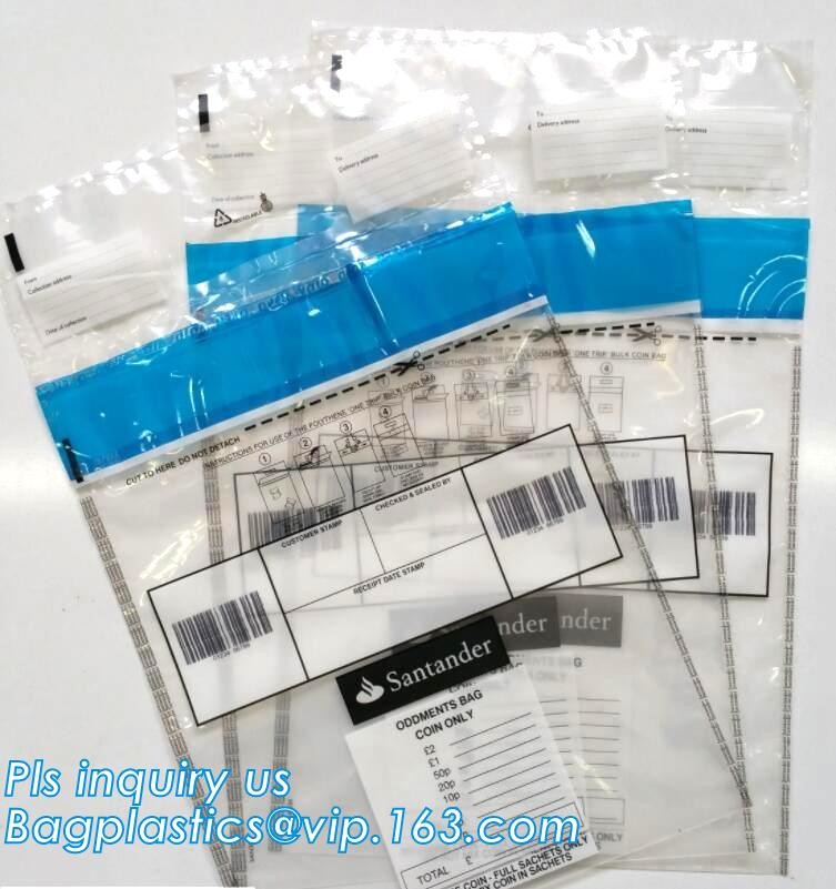 Security plastic bag with adhesive tape for cash, plastic money bag, Security Money Cash Bag For Airport/Bank and police