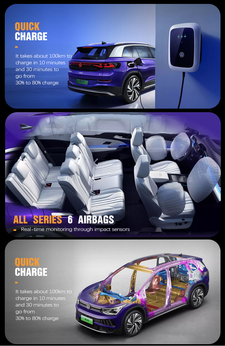 Small Electric Vehicle Vw ID6 2023 EV RHD Car with 7-Seater Electric SUV and Ternary Lithium Battery in White Exterior