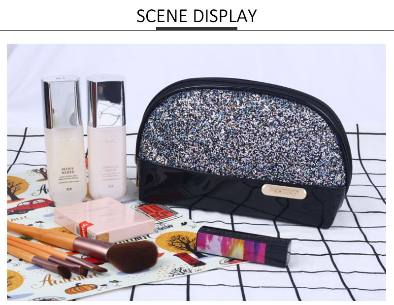 Portable Makeup Pouch Waterproof Glitter PU Travel Bag For Women Girls