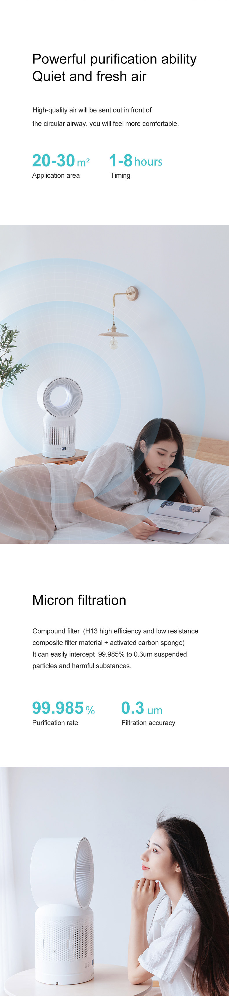 ABS Plastic Household Air Cleaner Releasing Trace Active Oxygen 100M3/h