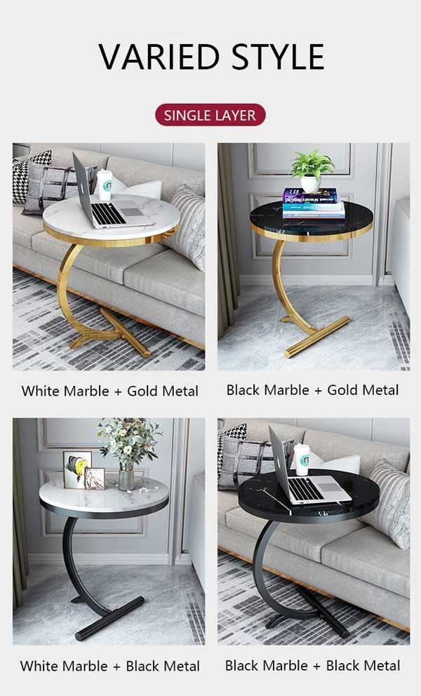 OEM Luxury Marble Center Tables Double Layer Gold White Sofa Side Table
