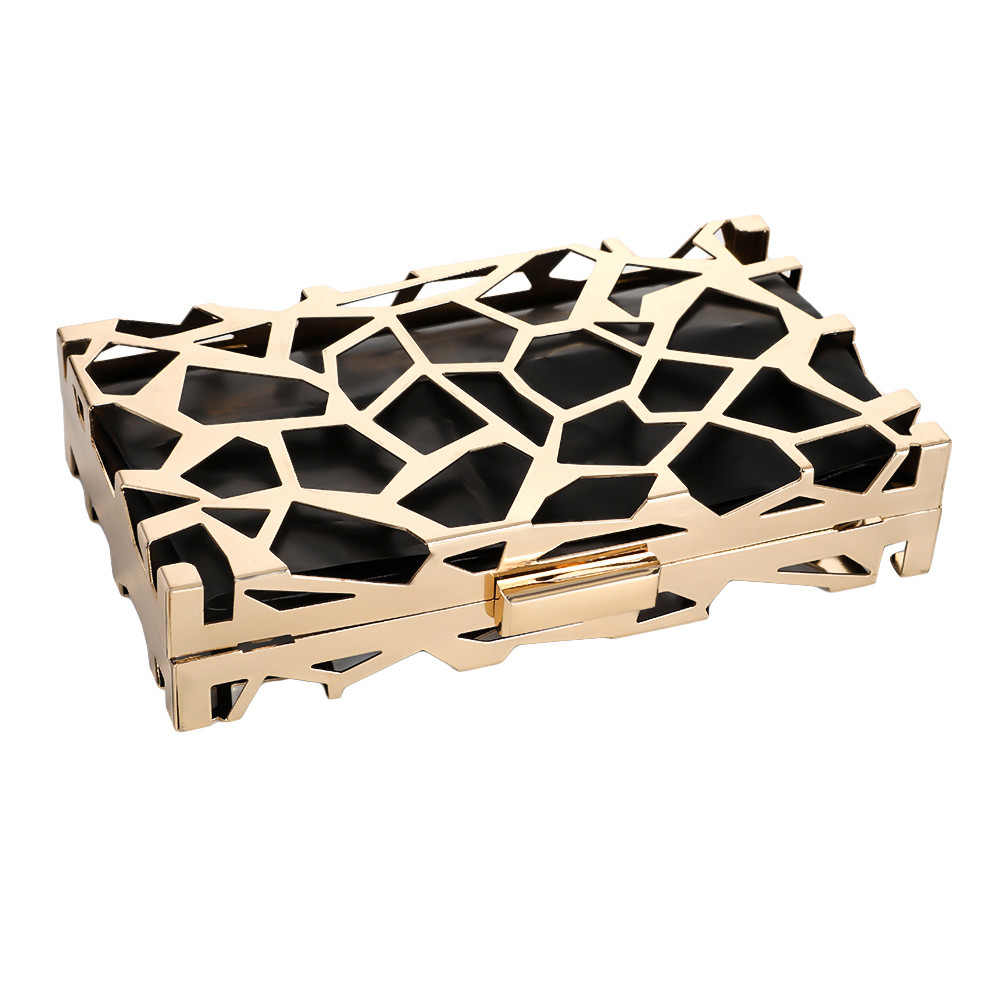 Geometric Pattern Gold Hollow Out Purse Frame With Plastic Box