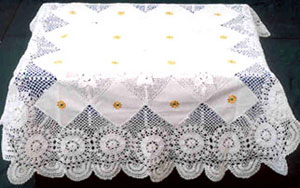 Rectangular coffee table linen table cloth table, Corcheted Lace Table linen, Tablecloth