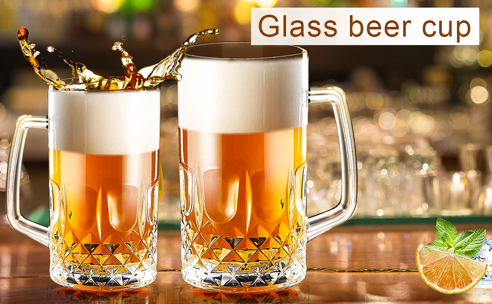 20OZ Glass Beer Mugs With Handles Dishwasher And Microwave Safe