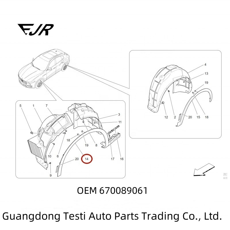 Maserati Levante M161 LH Front Wheel Housing Arch Primer With 100% Tested 670089061