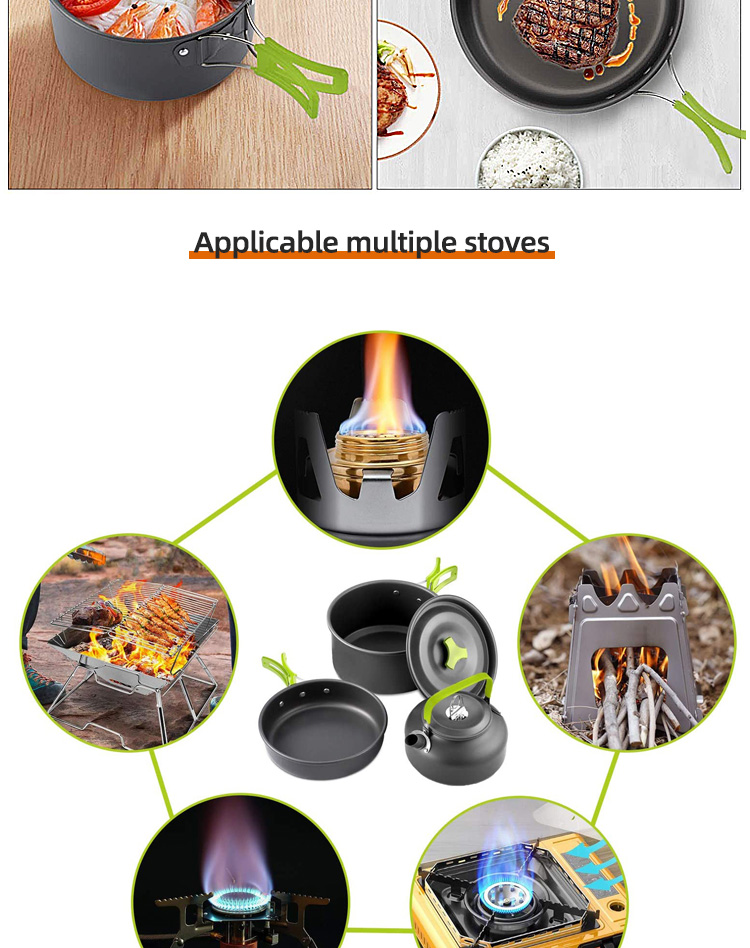 Best Selling Picnic Cookware Soup Pot Non-stick Camping Cookware Sets Aluminium Outdoor Cooking Pot Set With Storage Bag