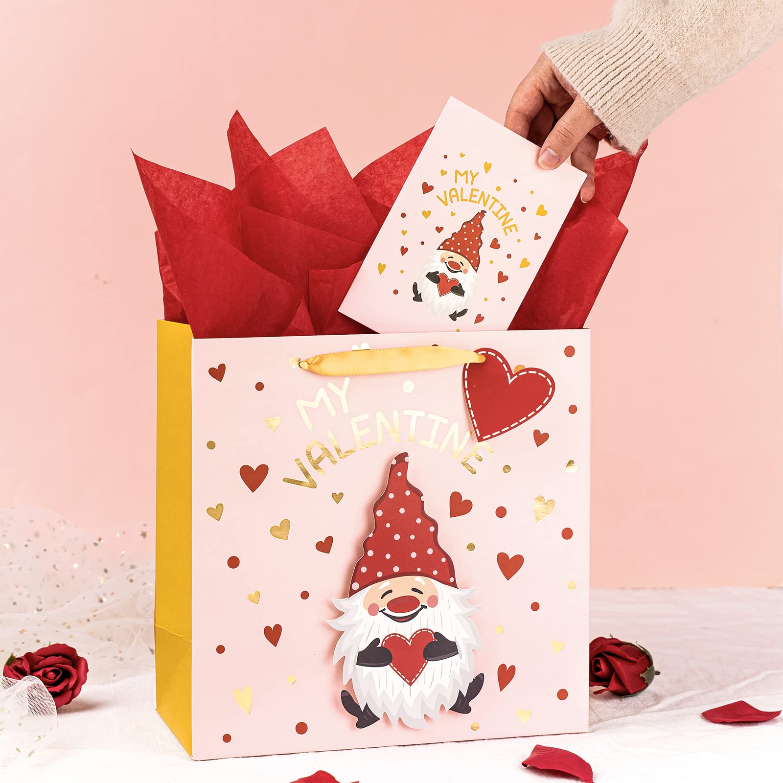 Custom Gold Foil Logo Valentine's Day De Papel Paper Gift Craft Shopping Bags With Handle