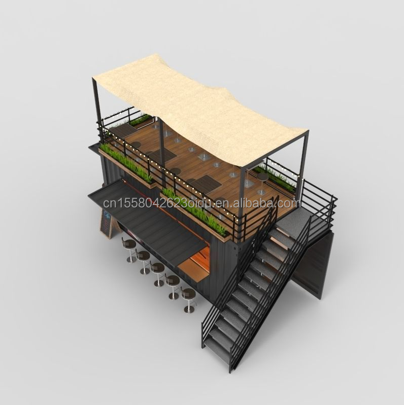 Container Cafe with Kitchen 20ft Steel Frame Galvanized Steel Bending 180g Restaurant Bathroom Included