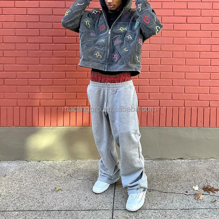 Custom Printed Logo Men's Wide Leg Baggy Sweatpants in French Terry with Double Waist Closure