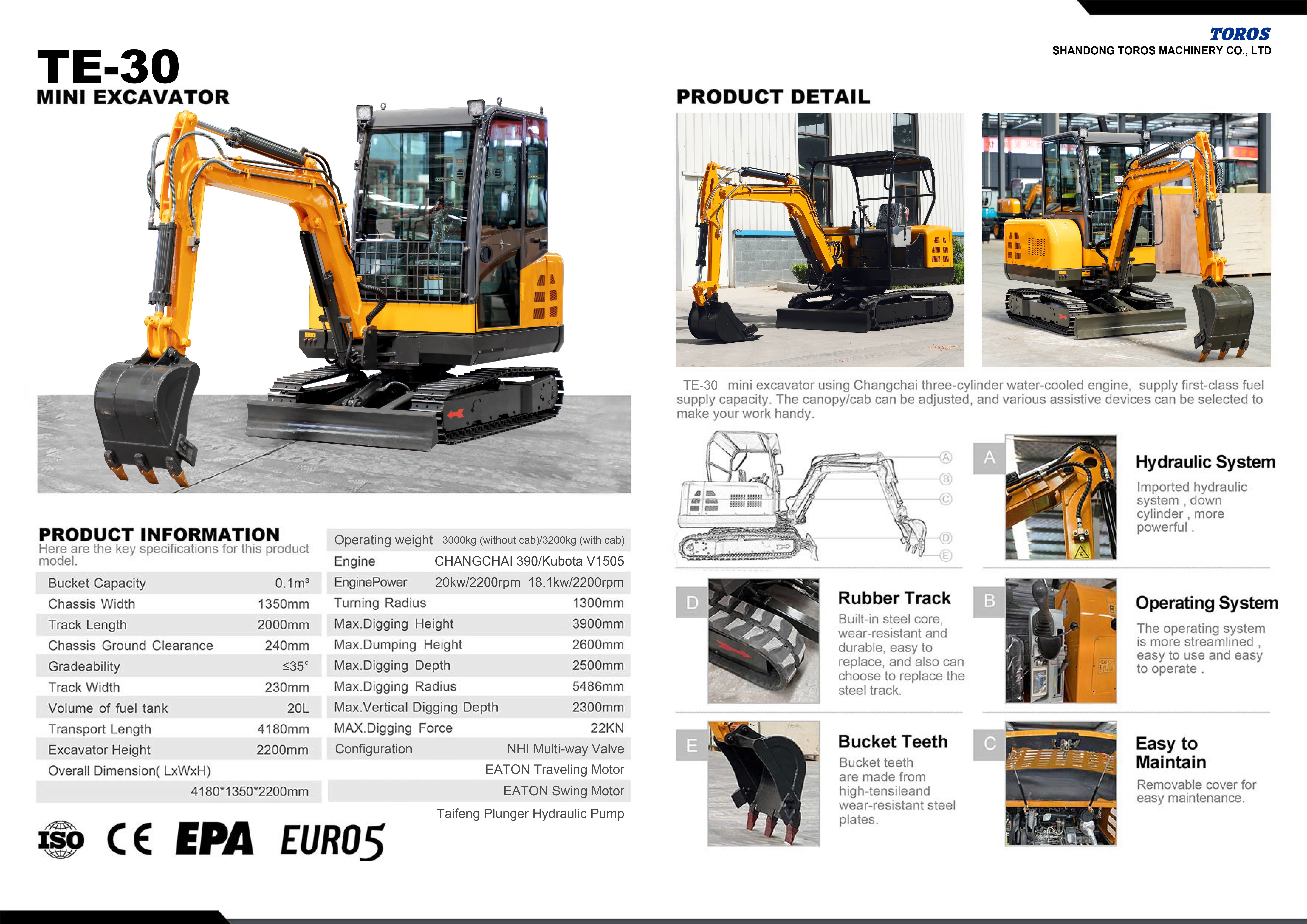 Construction Site 3ton Toros Mini Excavator Small Earth Moving Machinery