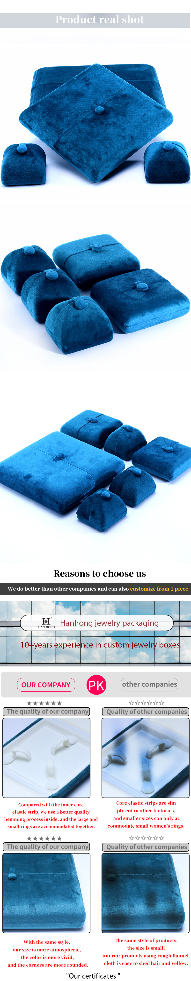 Handmade Blue Velvet Jewelry Box for Bracelet Earrings Necklace Ring 10*10*3cm Size