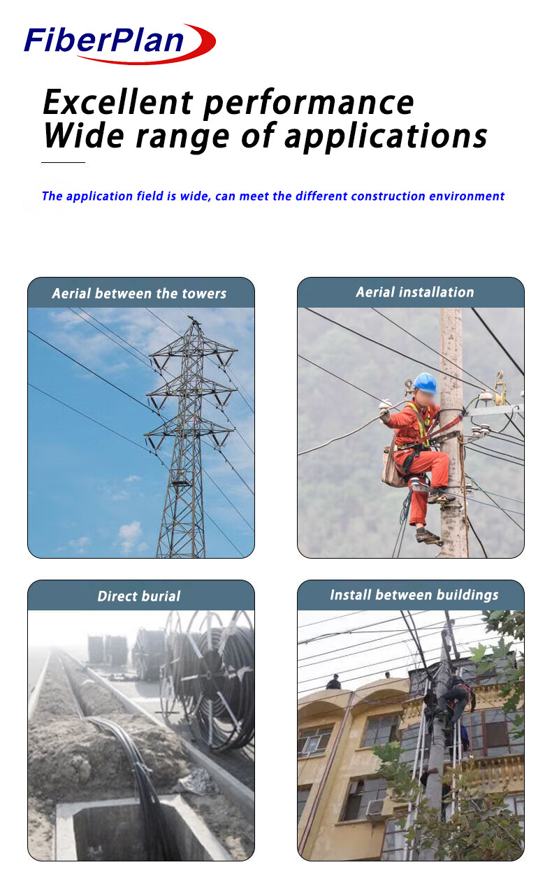 Single Sheath Outdoor Aerial Fiber Optic Cable ADSS 2-144 Cores
