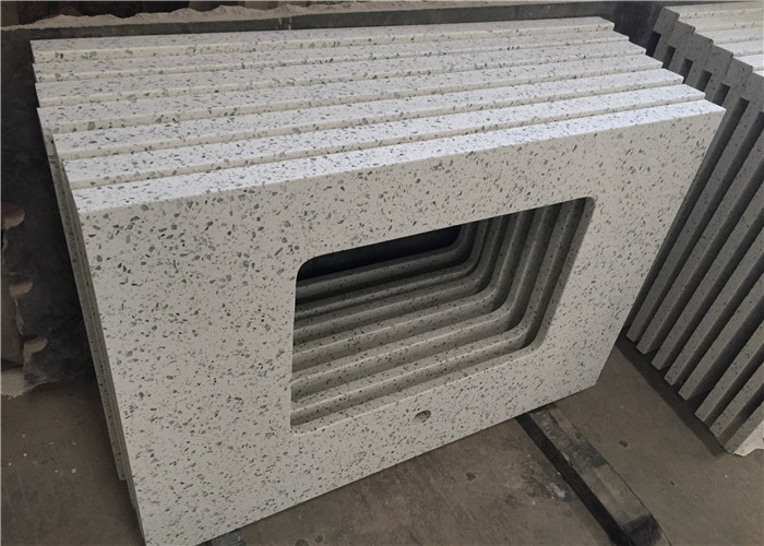 Quartz Engineered Stone Vanity Tops Squared Sink Hole Prefabricated Vanity Countertops