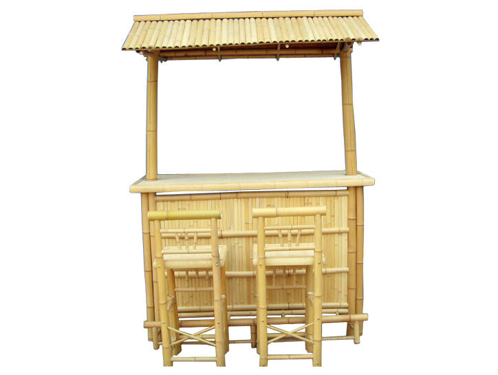 Tiki Bar Patio Outdoor Bar , Bamboo Set , Islander Tiki Bar With Palapa Top And Storage Space For Garden Patio Luau Party