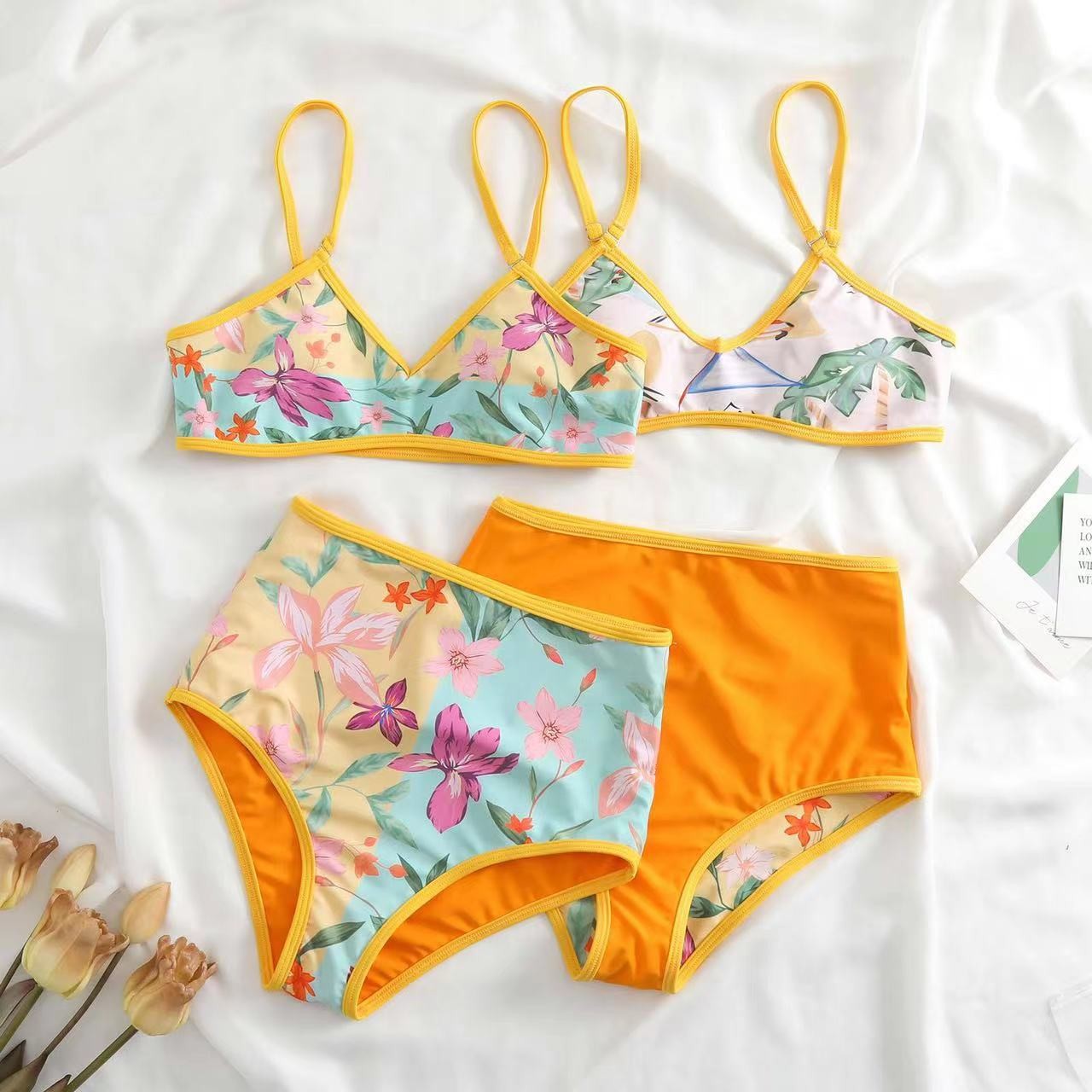 white Sexy Bathing Suits Bikini Thread Fabric 2 Piece Swim Suit Split Printed tie dye print new season summer sswimsuit