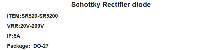 Schottky Rectifier diode Sb (R) 520 Thru Sb (R) 5200 5A Do-27 Package