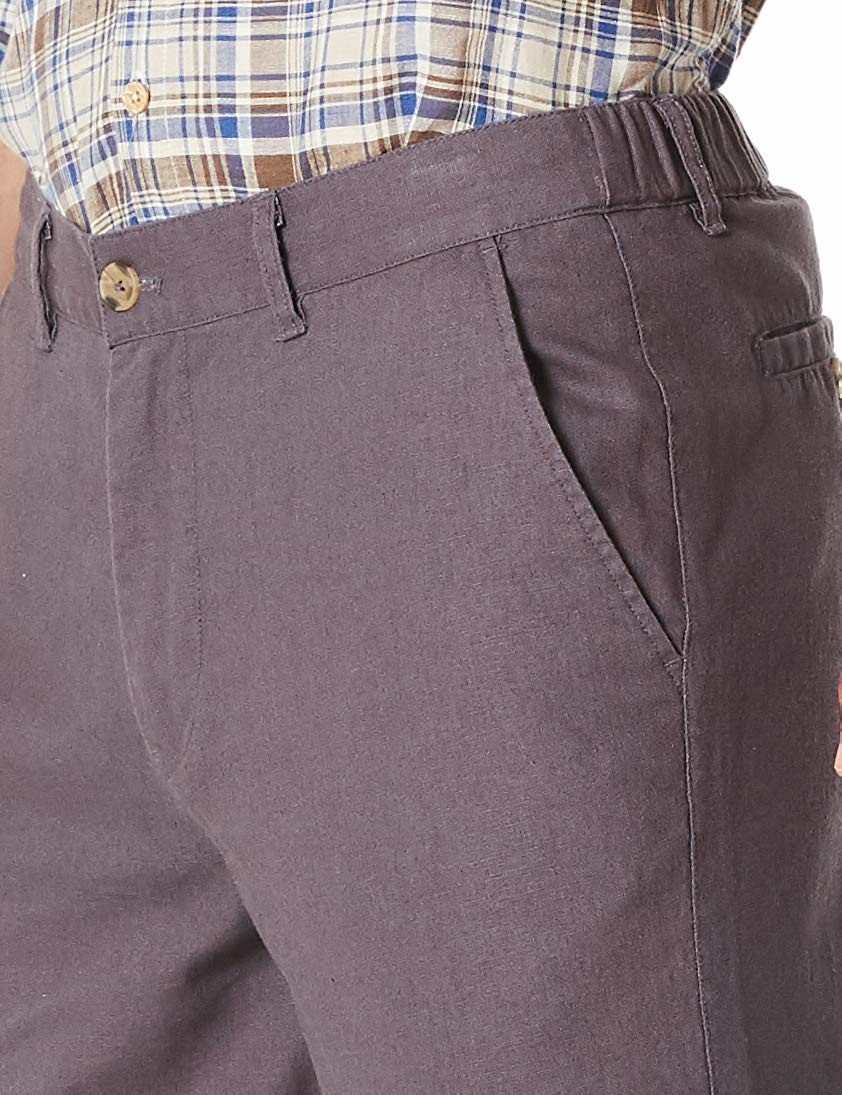 Size 40 42 44 Men'S Summer Plain Casual Cotton And Linen Cropped Trousers Mid Rise