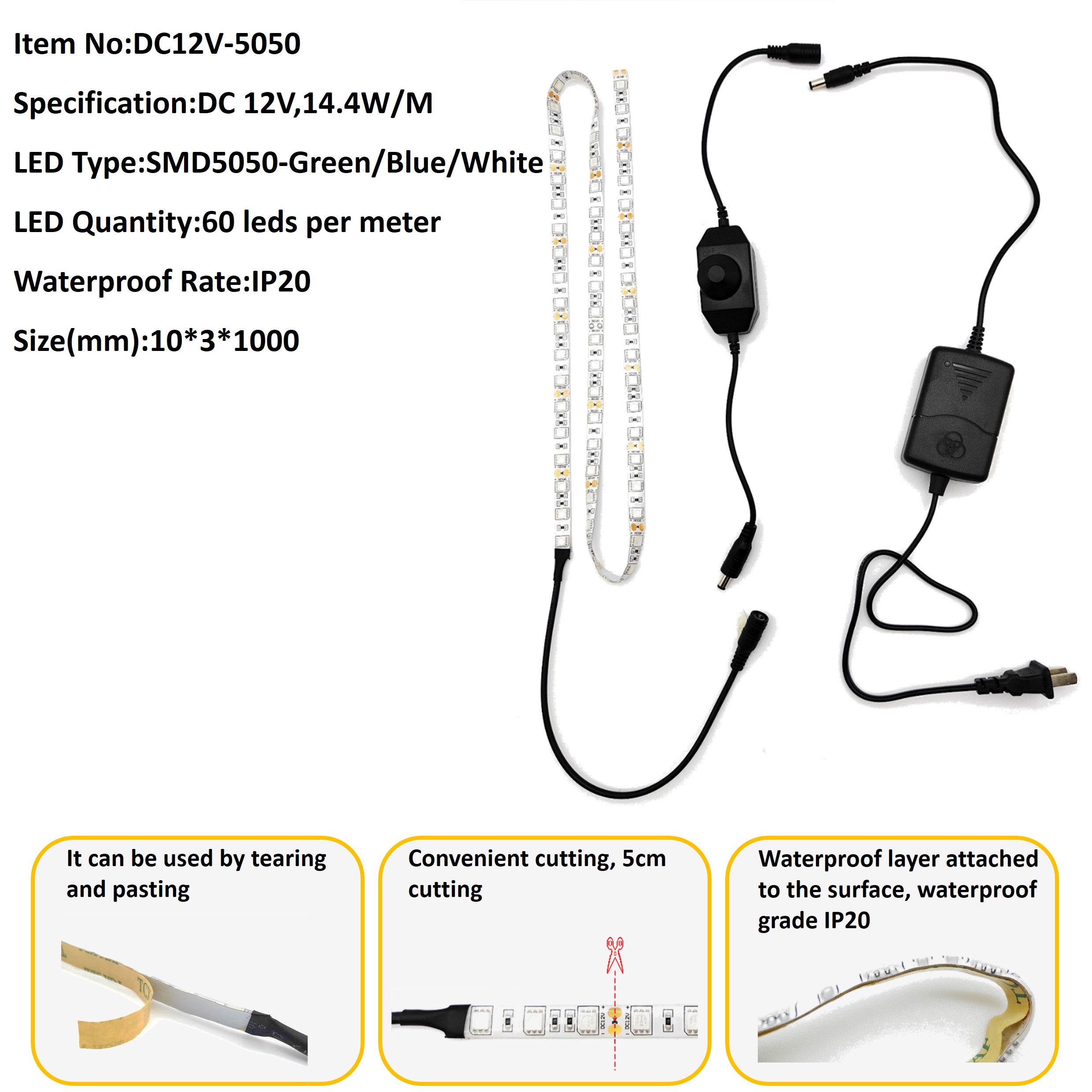 Household Self Adhesive Led Under Cabinet Lighting IP33 6000K