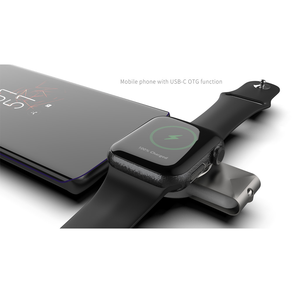 Compact White Apple Watch Wireless Charger with USB-A/C Interface