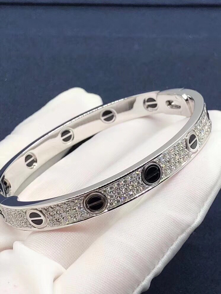 Factory Custom Fine Jewelry 18k White Ogold LOVE Bracelet, Diamond-Paved, Ceramic Bracelet