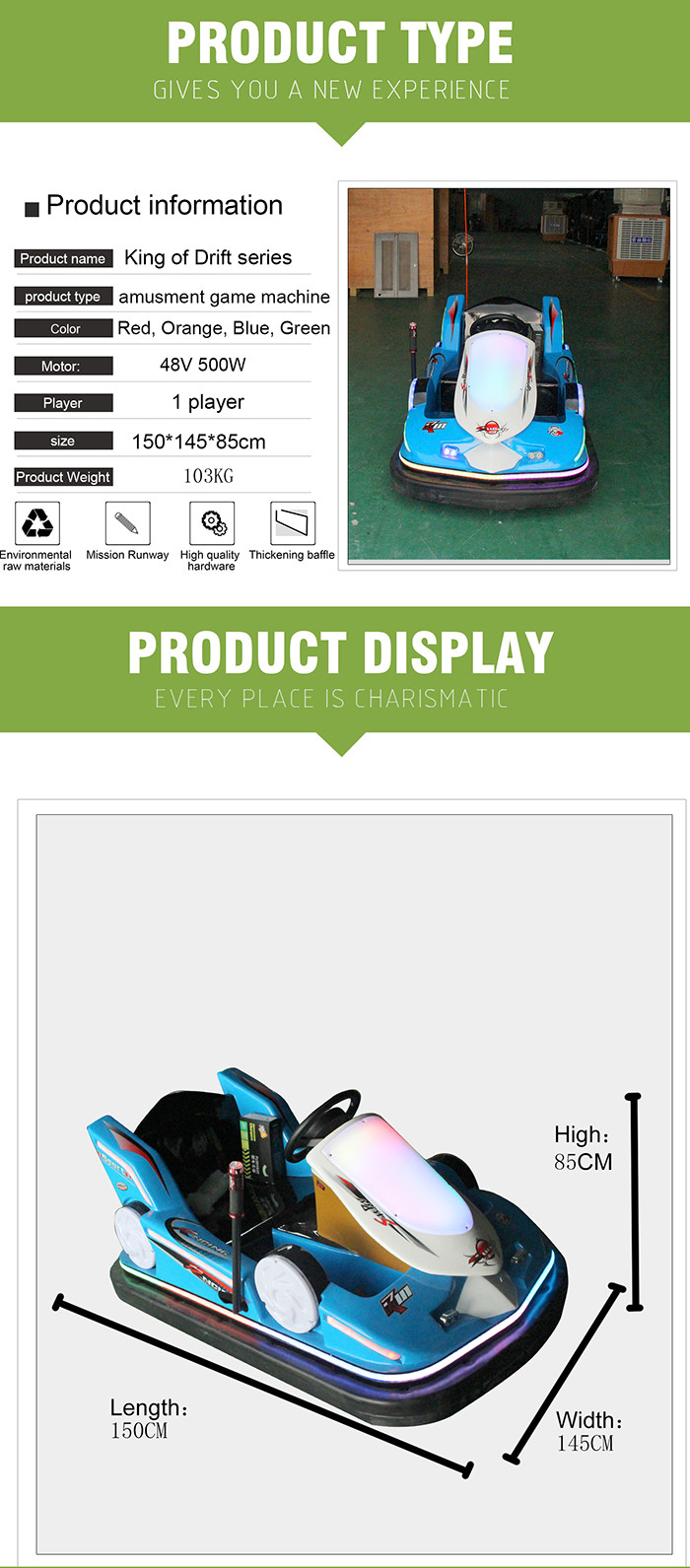 Classic Hardware Material Kids Bumper Car With 360 Degree Rotation