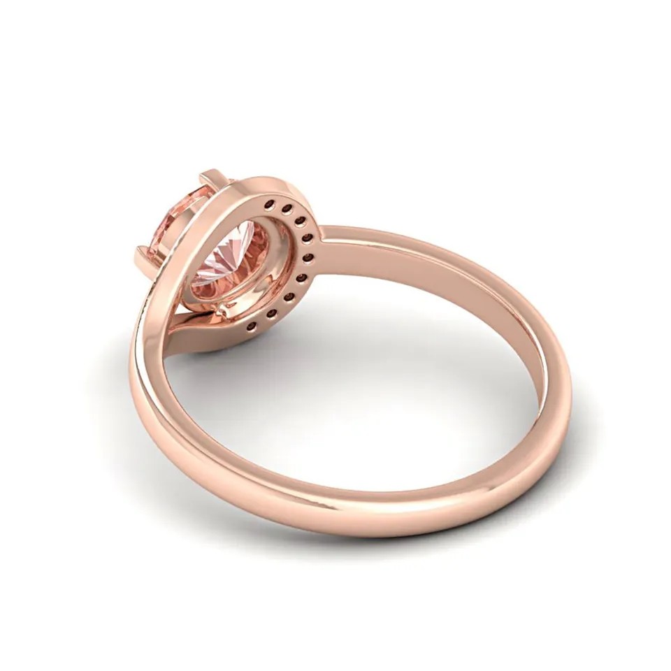 Rose Gold Plated Round Cut Natural Pink Morganite In Center Silver Ring Band S925