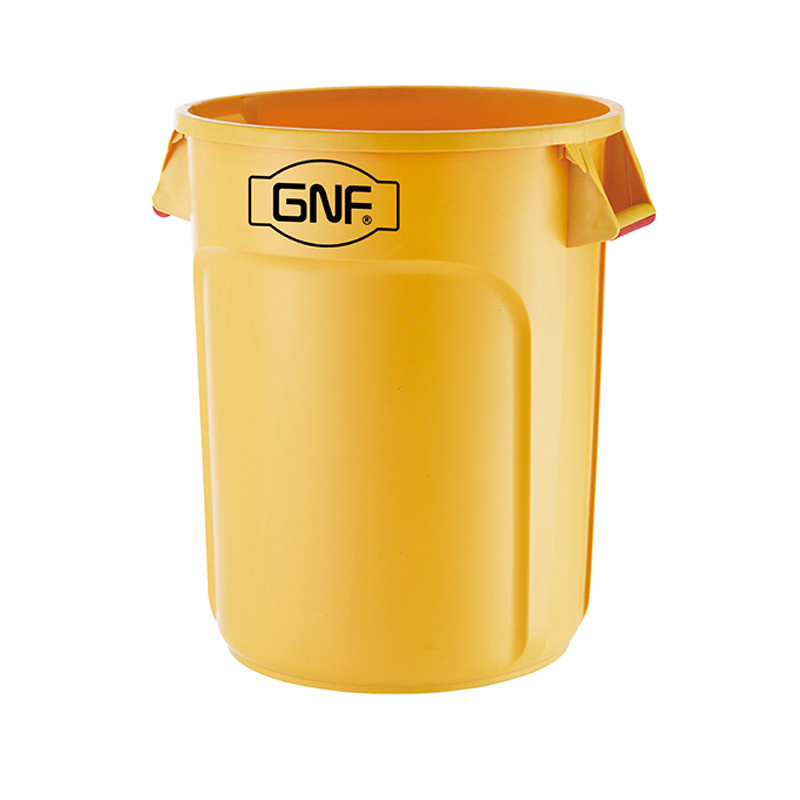 Black Plastic Cleaning Cart with 3 Shelves and Yellow Vinyl Bag 4'' Non - Marking Casters and 8" Rear Wheels