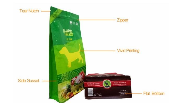 Custom Printing Bottom Eight Side Sealed Zipper Pet Food Package And Pet Food Packaging Bag