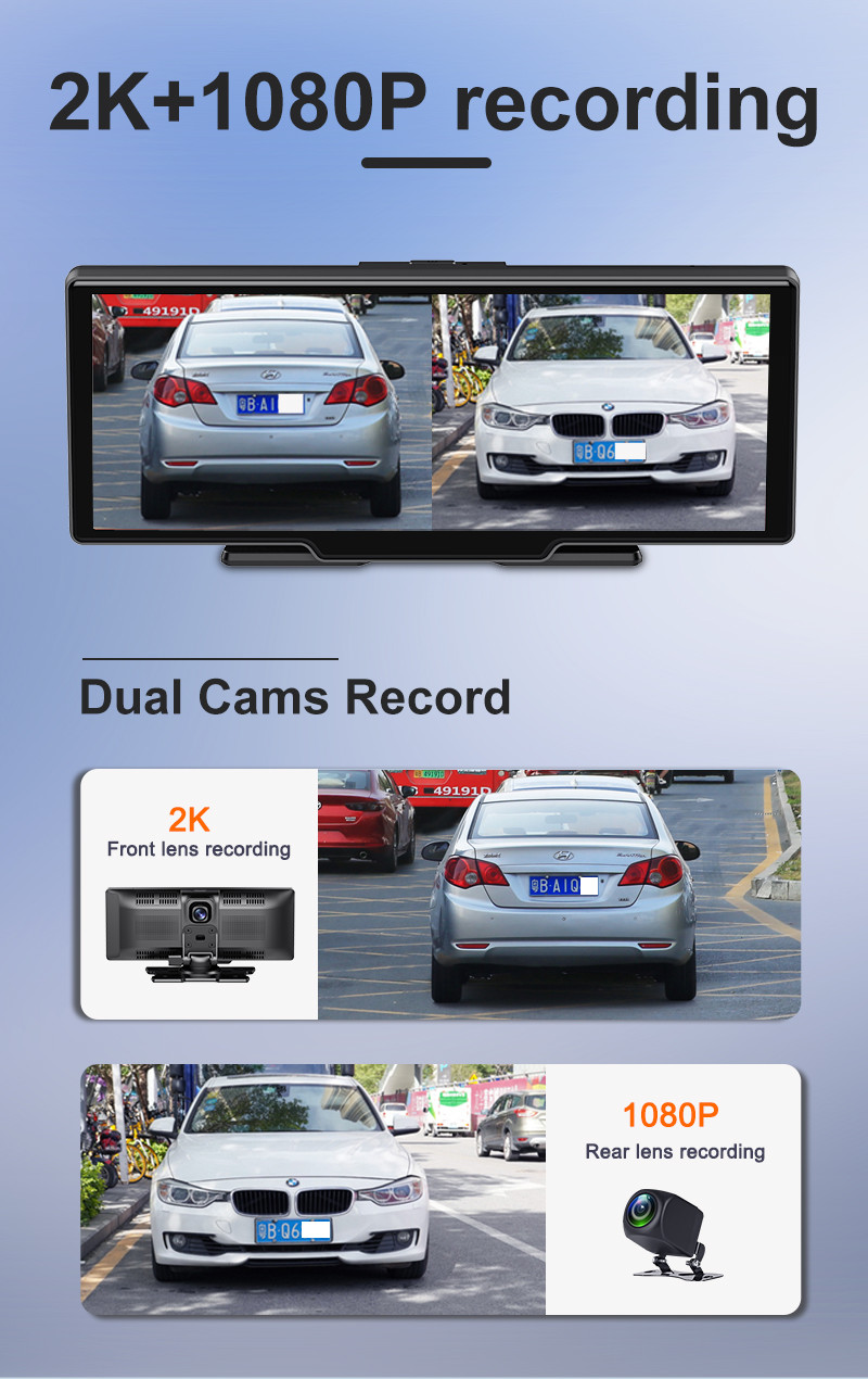 1440P 10.26 Inch Portable Touch Carplay Dashboard 2.5K Video Loop Recording