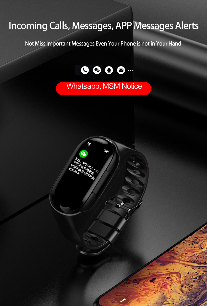 0.96 Inch TFT 2 In 1 Smart Band Blood Pressure Dual Earphone M1 Smart Watch Automatic