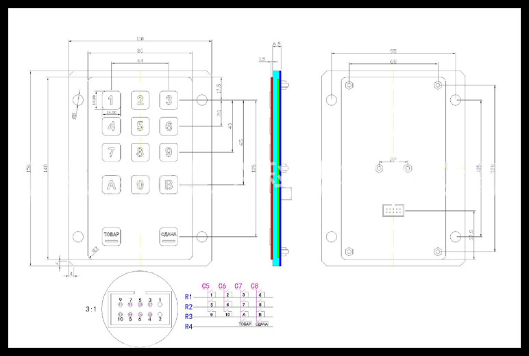 14 Key Metal Ss 304 Backlit Numpad Waterproof Silicone