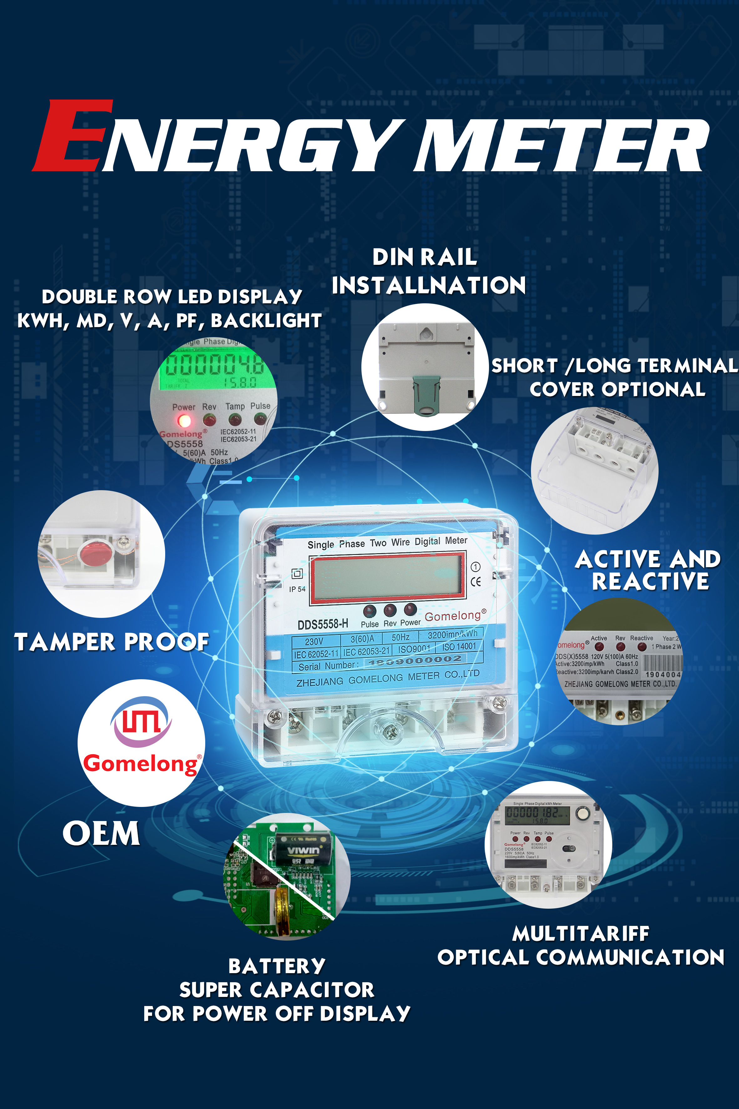 2022 NEW Type Customize various functions Single Phase Smart Electricity Energy Meter With Optical / RS485