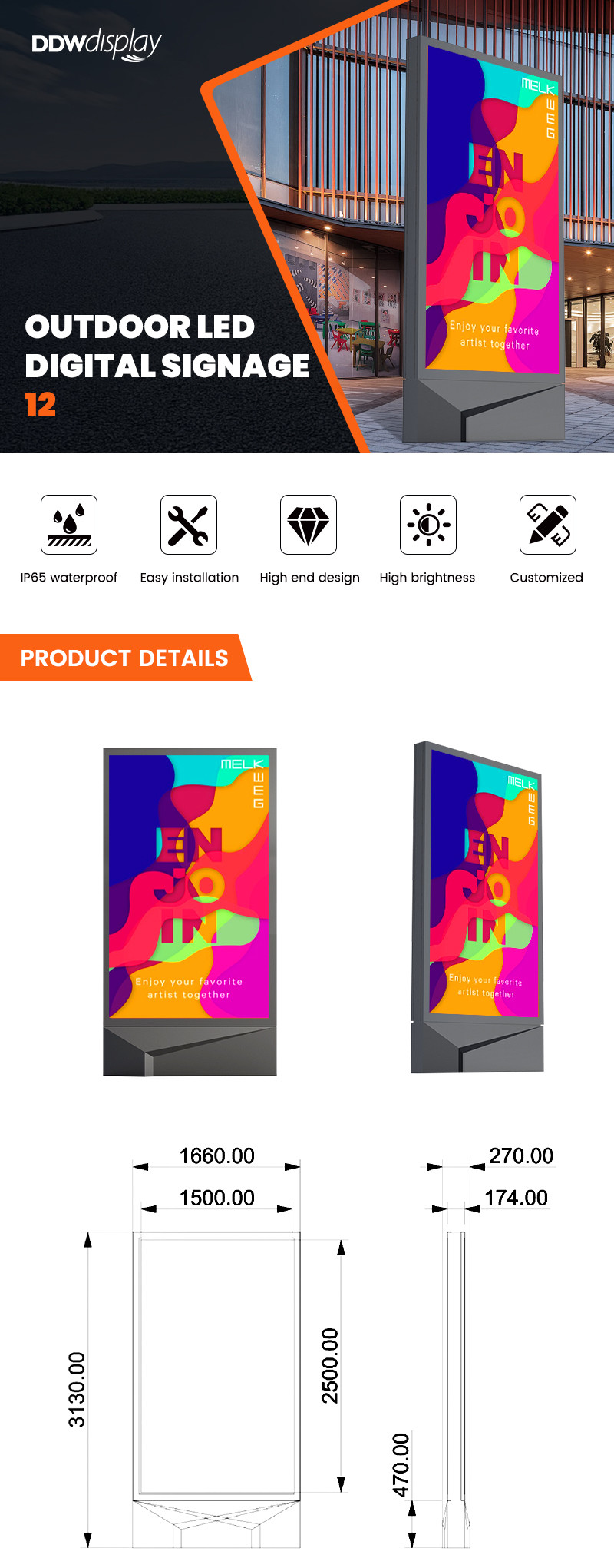 Easy installation 10000nits P4 P5 P6 P8 P10 mupi digital outdoor indoor led digital signage