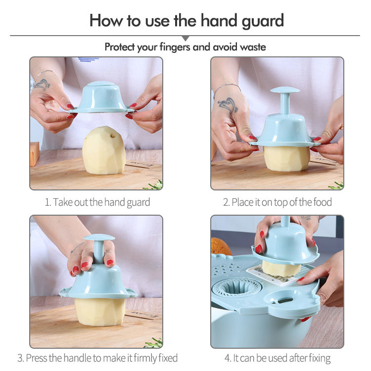 Portable Blue 4 Dicing Blades Vegetable Cutter With Drain Basket