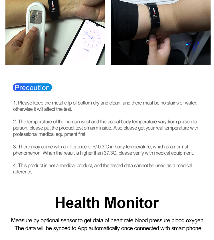 Reloj B5W Sport Touchscreen Smartwatch IP67 body temperature band Thermometer Bracelet