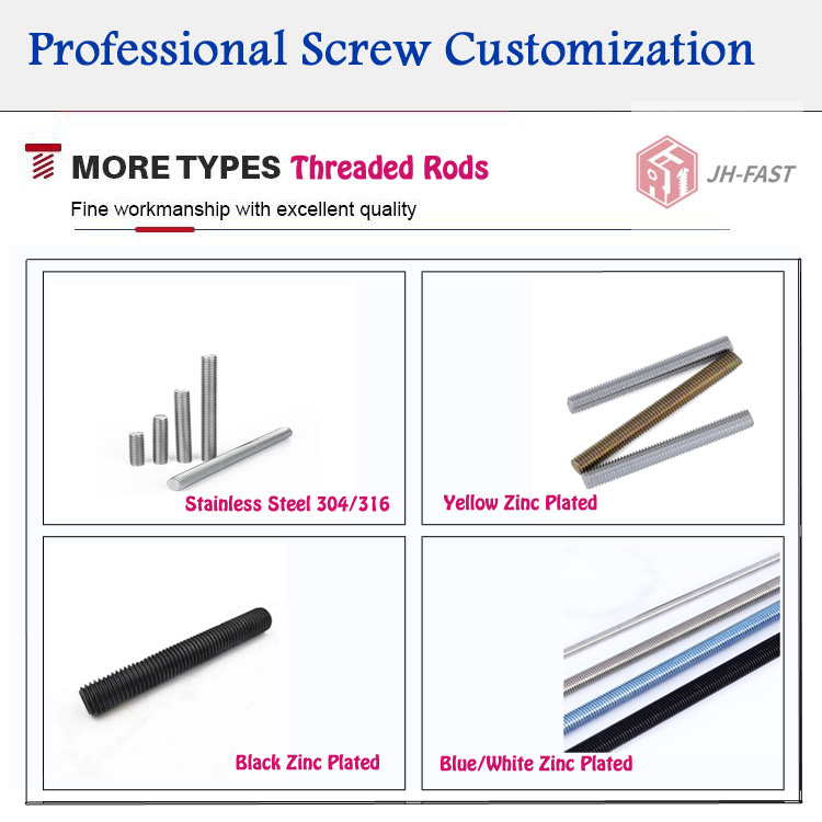 Customized Support Black Zinc Plated Steel Threaded Rods in Metric Measurement System
