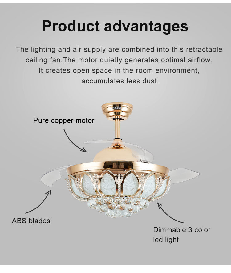 Foldable Blade LED Ceiling Fan 42 Inch Gold/OEM with LED Light and Blades