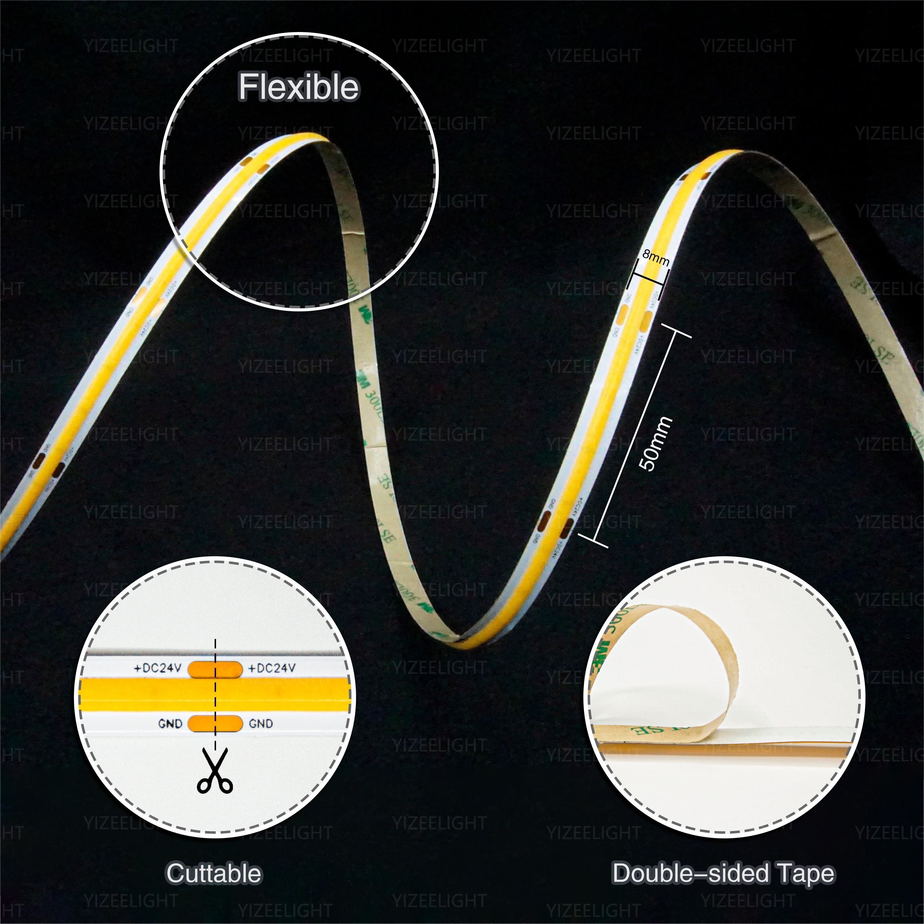 24V White COB LED Strip Light 4000K 8mm Width 480Chips/m Ra>90 LED Tape Lights